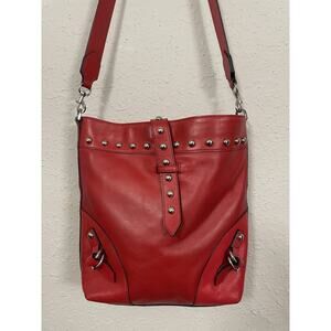 Rebecca Minkoff Red Leather Crossbody Silver Studs Western Cowgirl Boho Hippie